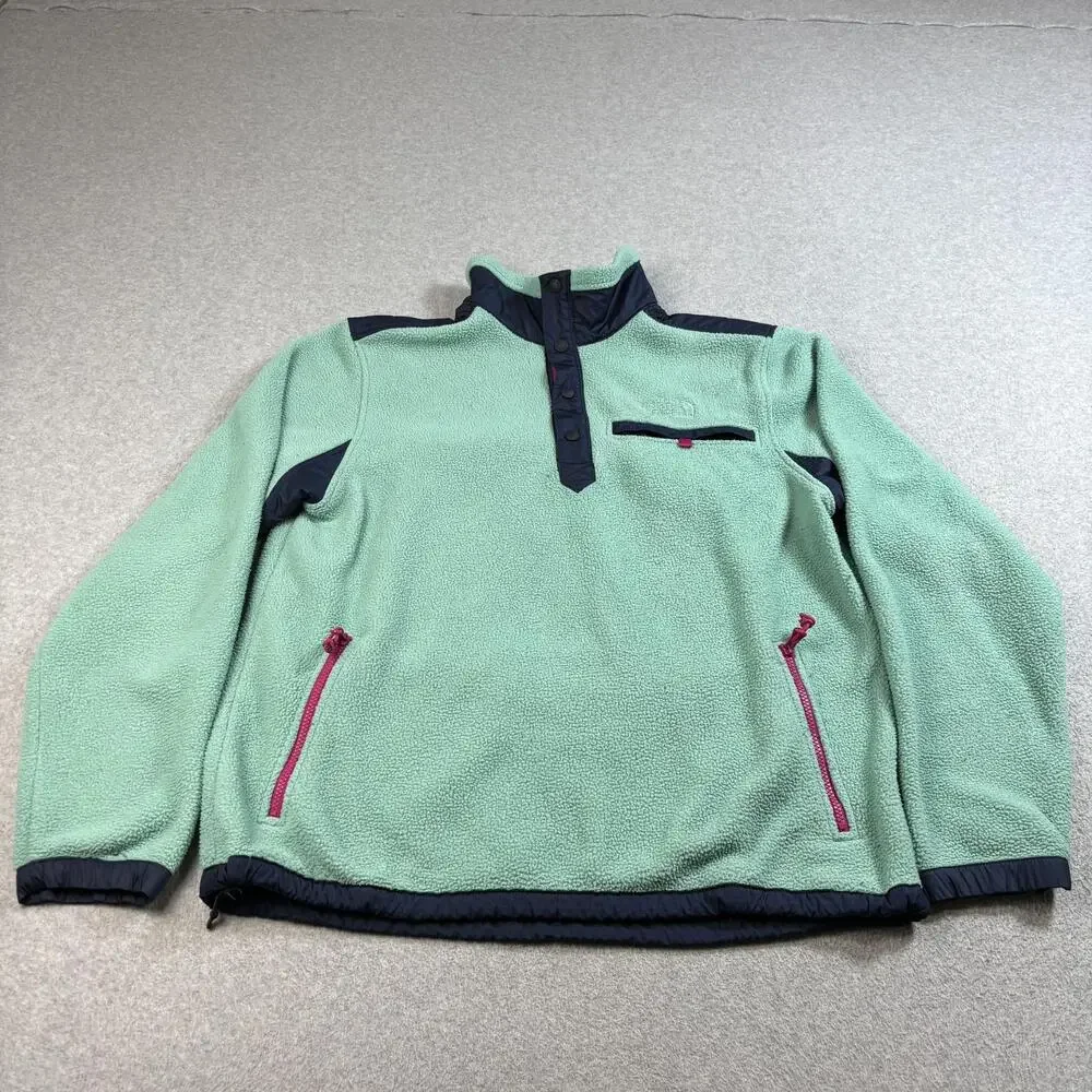 North Face Fleece Pullover Mens Large Green Teal T Snap Neck Jacket Outdoor Hike